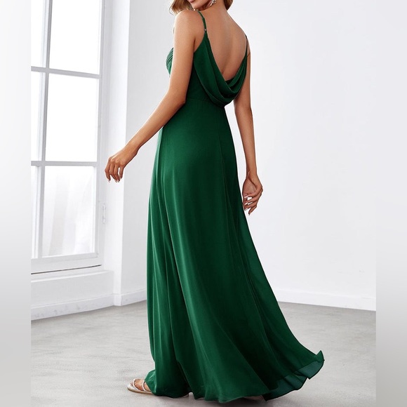 Criss-Cross V-Neck Chiffon Backless A-Line Bridesmaid Dress - Picture 2 of 5